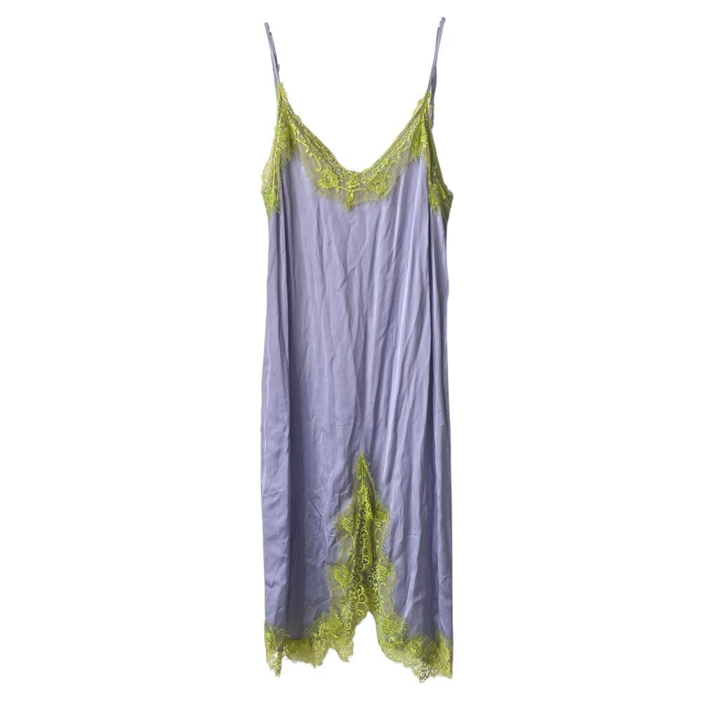 Alta Tensione Women Slip Dress Lace Trim Purple Green Knee Length Size M